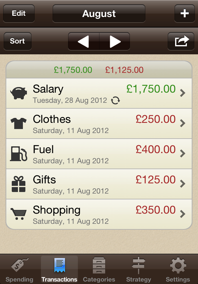 Spending App iPhone Transactions